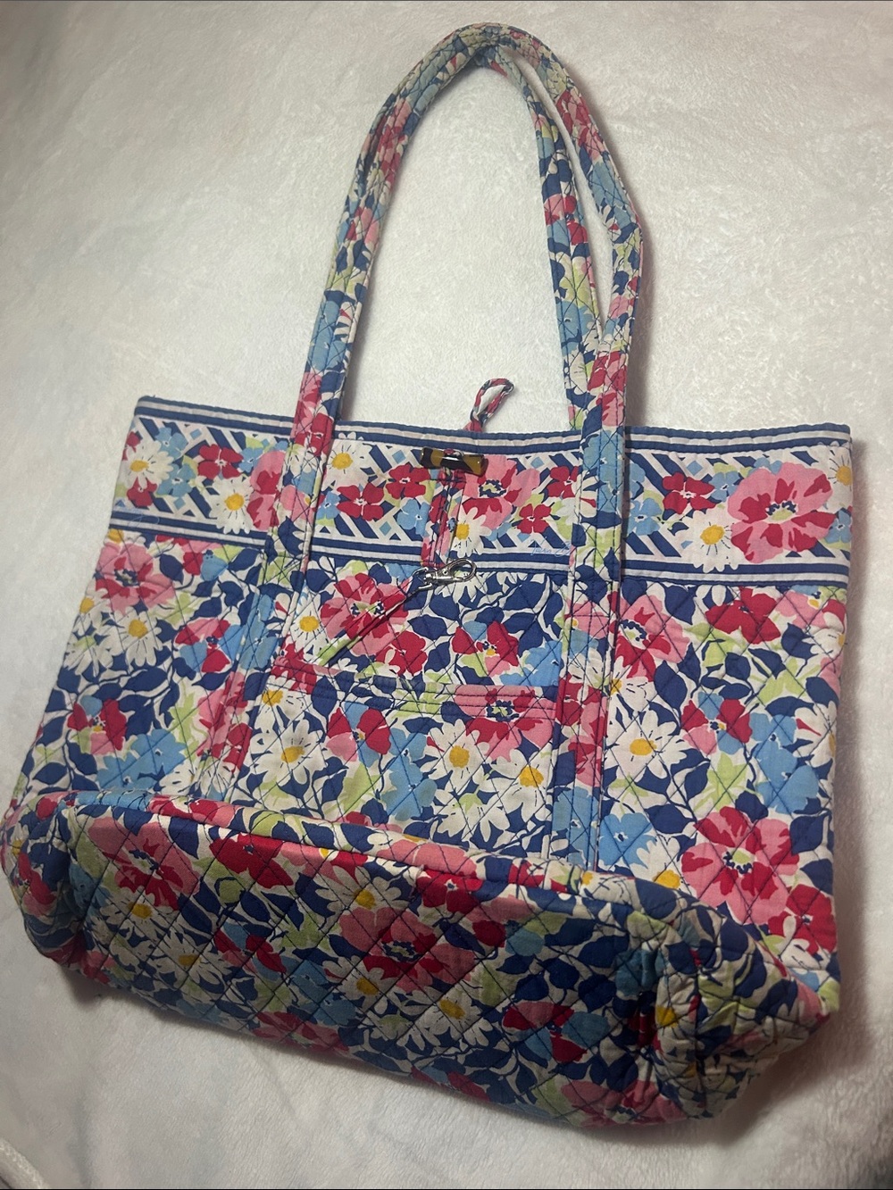 Vera Bradley Floral Quilted Tote in Pink, Blue & White